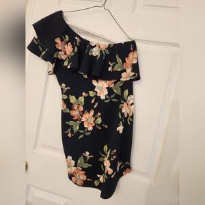 One Shoulder, Flower Printed Dress, Size Unknown